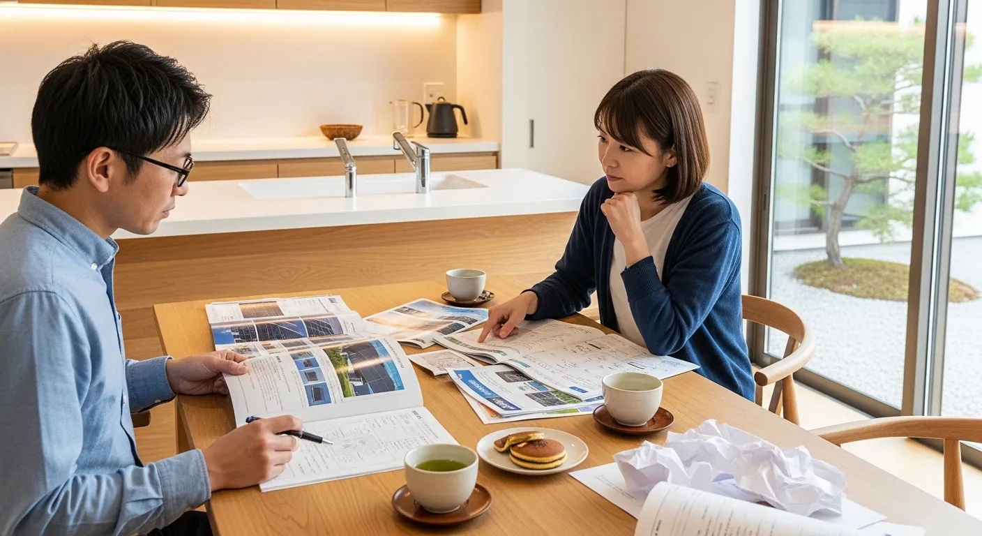 太陽光発電の設置業者を比較・選定する様子