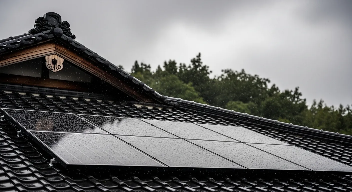 雨天で発電量が落ちた太陽光パネルのイメージ