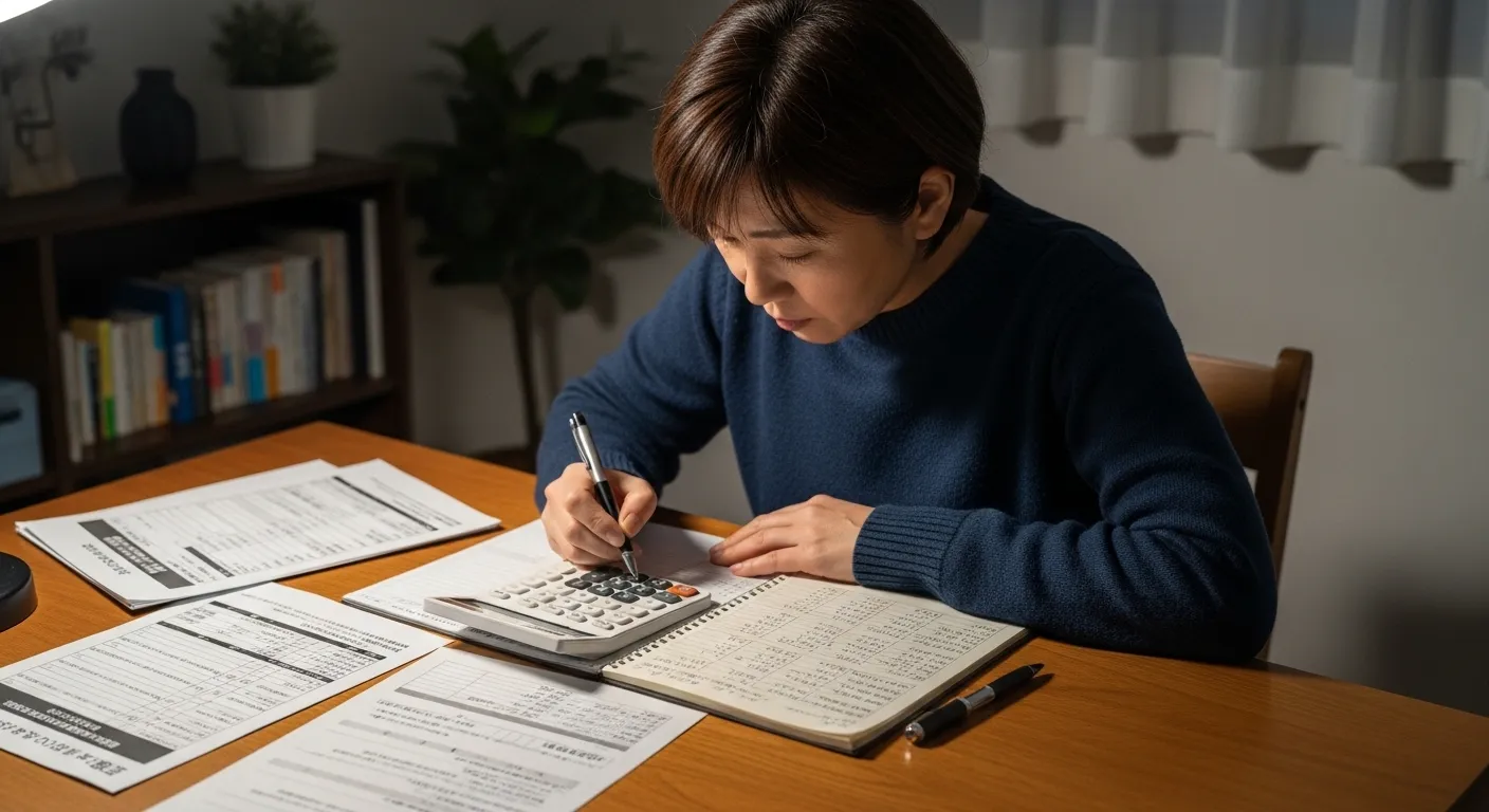 補助金の自己負担額を電卓で計算する様子