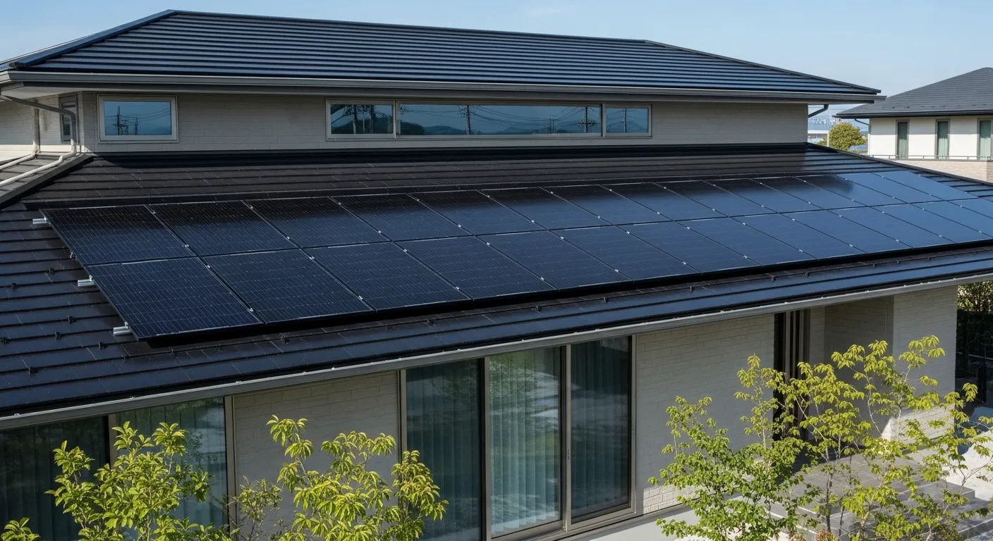 パナソニックの高効率太陽光パネルが設置された住宅